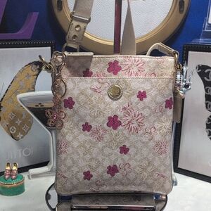 Coach Waverly Flower Floral PVC Coated Canvas & Leather Crossbody With CHarm